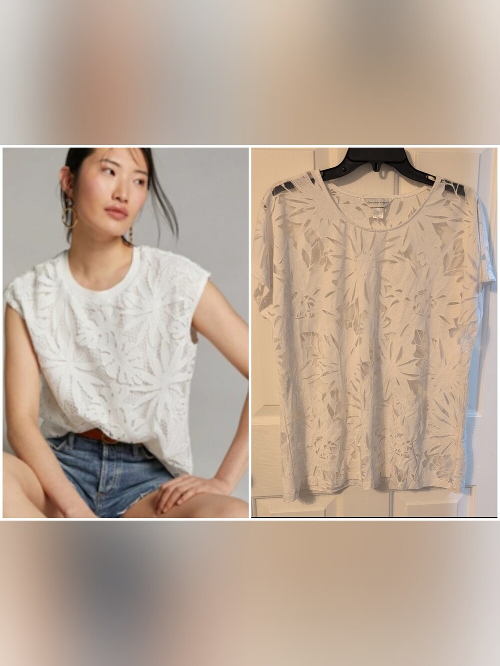 Lightweight White Floral Cutout Top